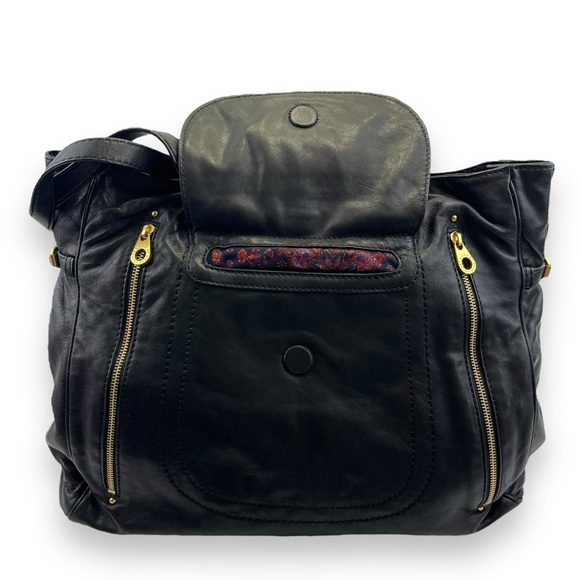 Marc By Marc Jacobs RARE Petal To The Metal Black Leather Gold Bird Tote Purse - Picture 3 of 16